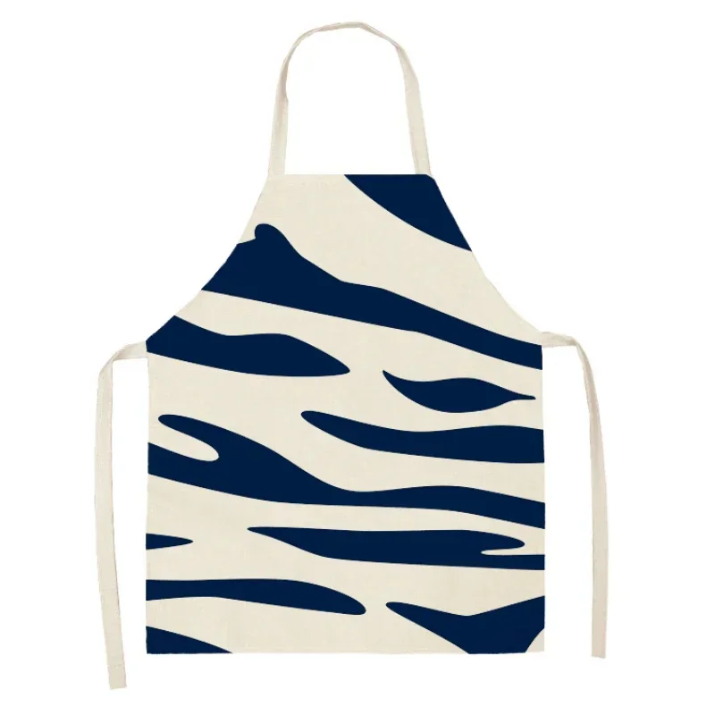 1ks Navy modrý geometrický vzor kuchynských zástery bez rukávov Cotton Linen Bibs 53*65 cm domácnosti Ženy Čistenie фартук delantal