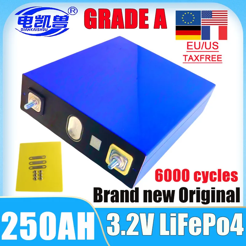1ks Nový 3,2V 250AH LIFEPO4 lítiumfosforečnaného diy DIY 12V Morské solárne skladovanie Golfový košík Kemping nabíjateľnú batériu