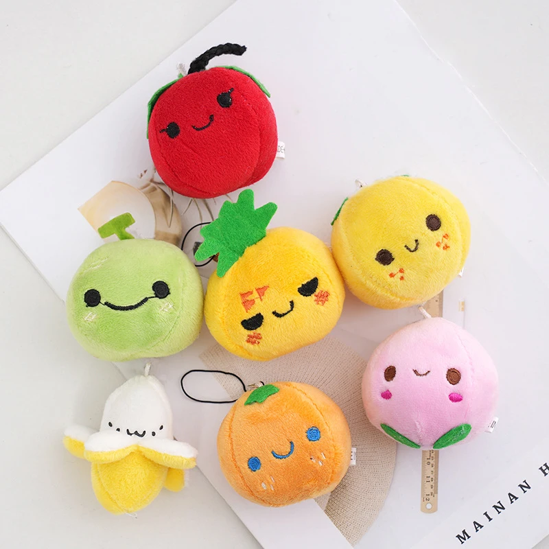 1ks ovocné plyšové plyšové hračky Keychain ananás ananás oranžový citrón banán broskyňa batoh batohu prívesok Doll Doll Doll Doll
