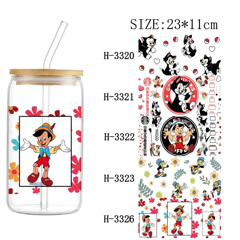 1ks pinocchio 16oz uv dtf pohár obalové obaly prenosová nálepka pre sklo libbey can fľaša selfadhese umývateľné domácich majstrov