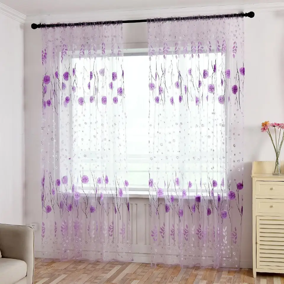 1ks potlačte Tulle priehľadné okenné opona obývacia izba Moderné valance okenné závesy spálňa sklenená priadza