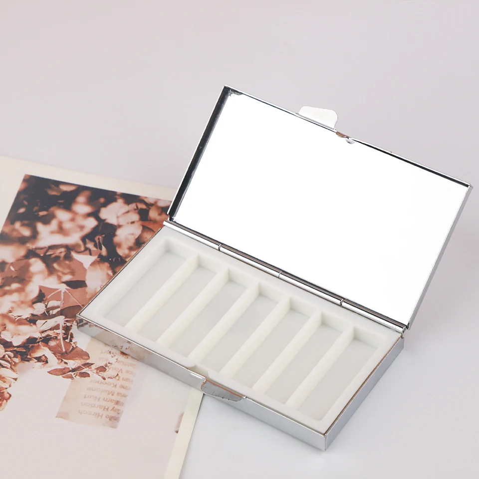 1ks prenosný kov 7 dní obdĺžnik Pill Box Container Pill Pill Pase Fit Fit 75x38mm Clear Epoxy Sticker DIY Crafts nálezy