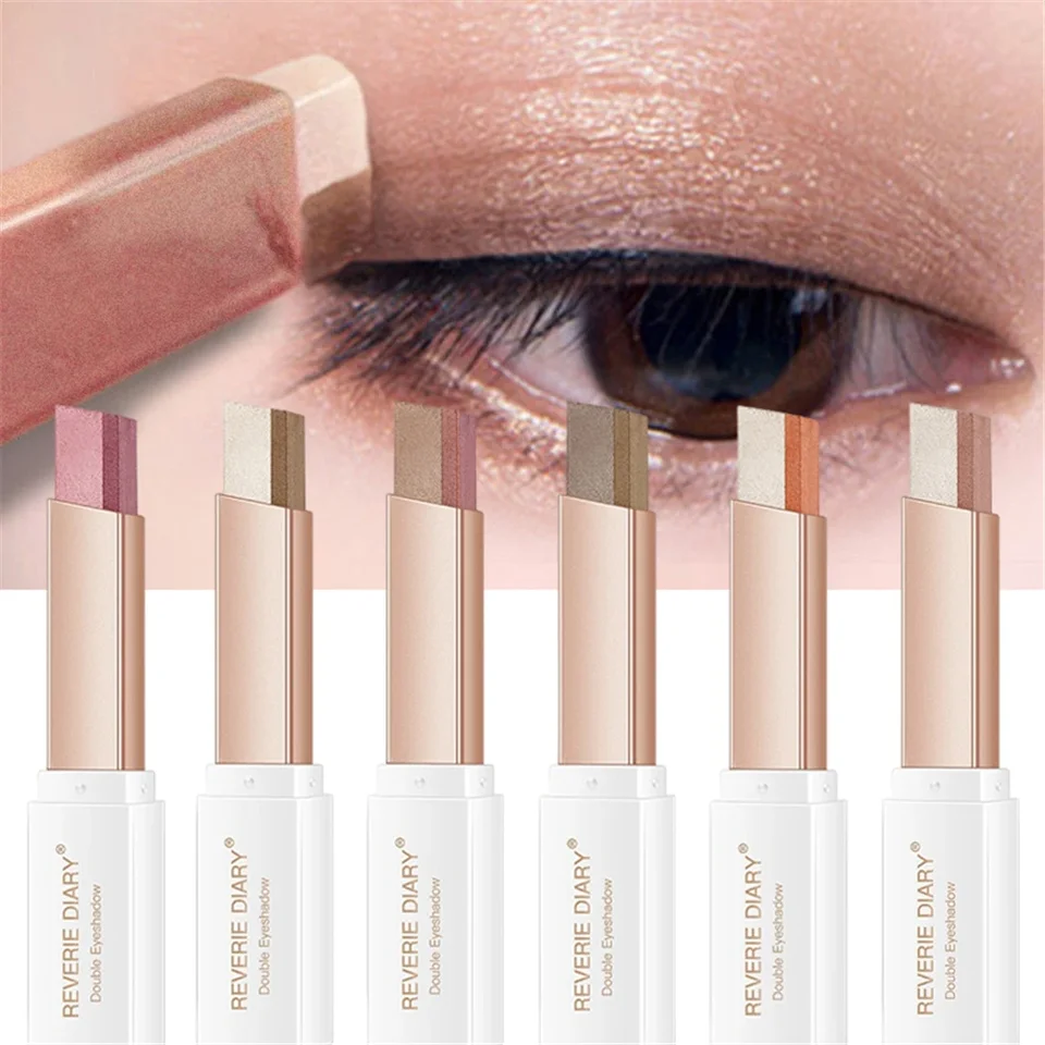 1ks profesionálne 2 in 1 dvojfarebná gradient zamatový očný tieňový palica lenivý vodotesný make -up nepremokavý trblietavý kovový kovový tieň