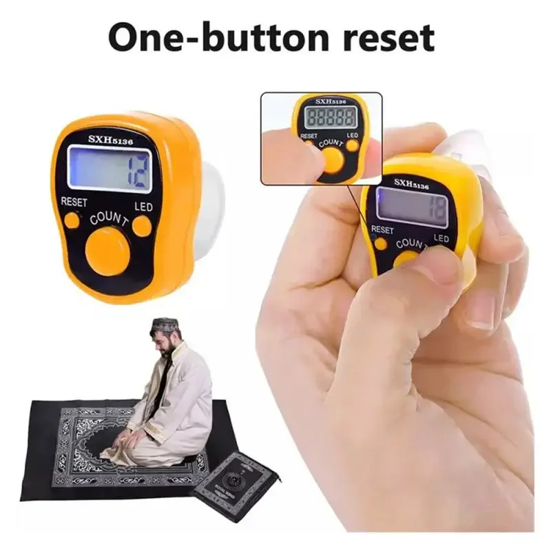 1ks prstom pult W/ Compass ISLAMIM TASBIH LEAD 5 DIGITÁLNA LED ELEKTRONICKÁ RUKOVÁ RUKOVÁ RUCITAL COPER