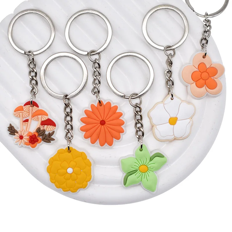 1ks PVC kvety chrysanthemum keychain kvety kvety kvety kvety chrysanthemum držiaky kľúča Fit