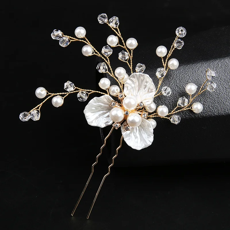 1ks Sliver Crystal Pearl Flower Hair Pin nevesta svadba aly kader