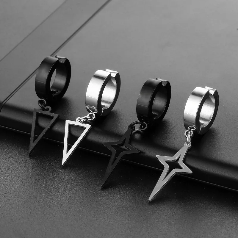1ks unisex z nehrdzavejúcej ocele punk muž čierny klip na náušniciach Geometria Triangle Hviezda prívesok visiaci náušnice Ženy Gotické šperky