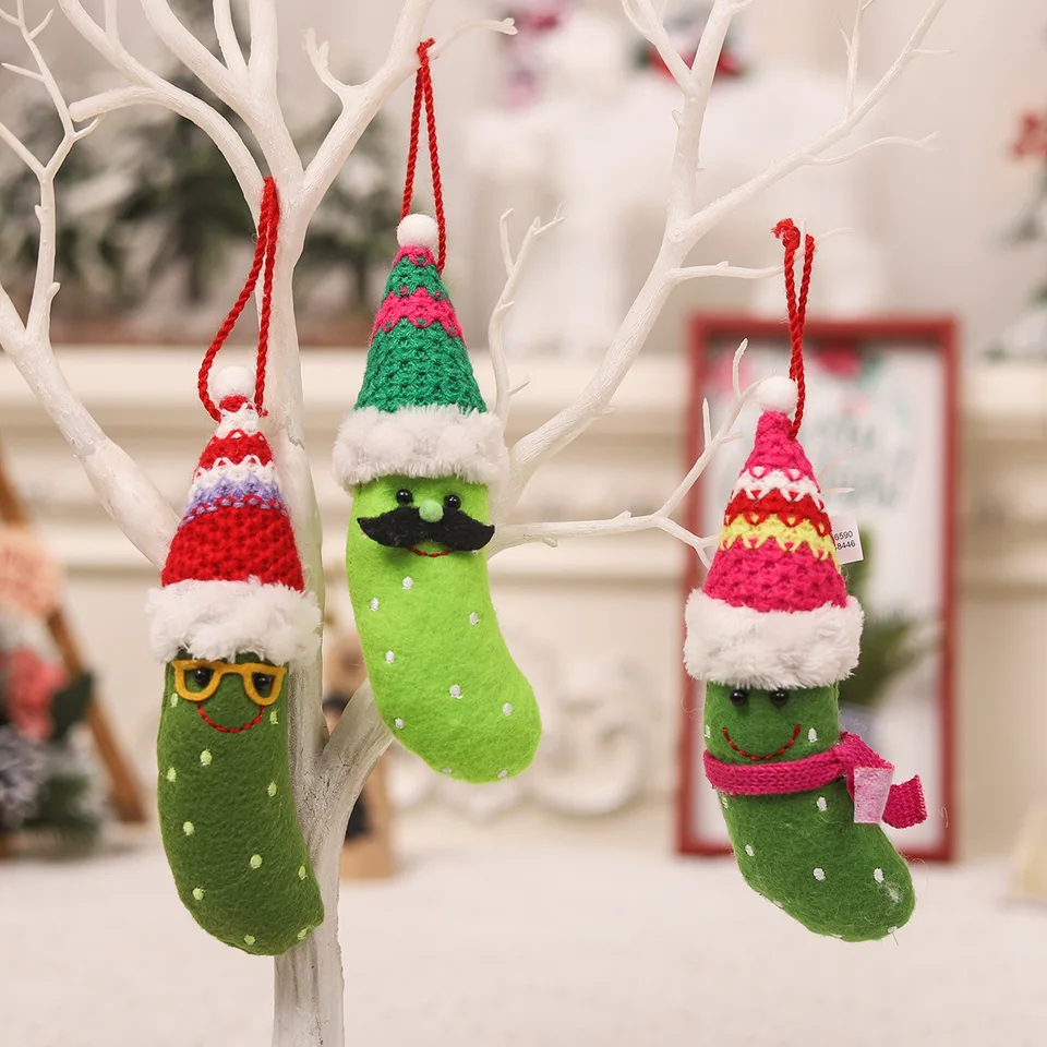 1ks vianočné klobúky Pickle Cloth Party Decoration Cartoon Old nakladaný prívesok s príveskom pre bábiku Green Cucumber Zegle Man klobúk