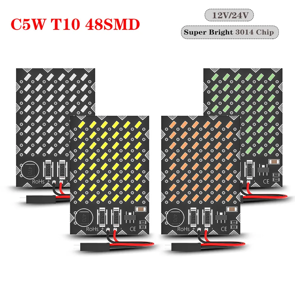 1ks W5W T10 LED žiarovky Canbus 48SMD 12V 24V WY5W C5W C10W Festoon Interiérový mapa vozidla DOME Čítanie parkovacích svetiel Auto lampa 4W