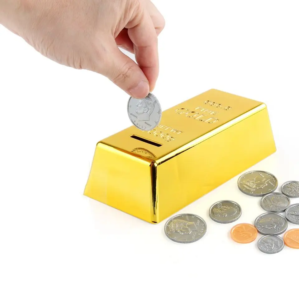 1ks zlaté tehlové kozy prop pre deti narodeniny darčeky zlatý bulón bar Piggy Bank Case Case Setre Money Box Coin Bank