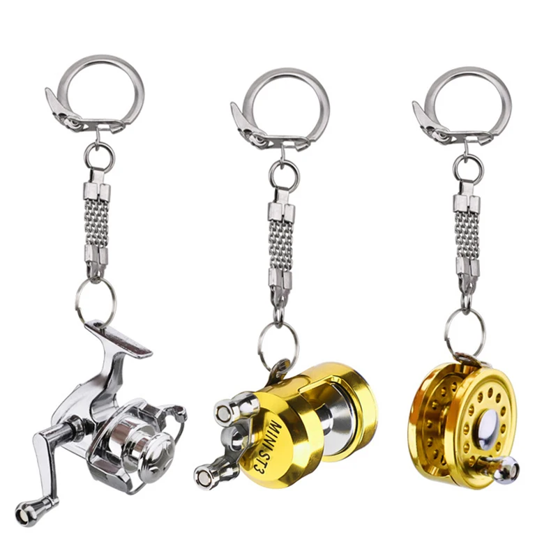 1ks zliatinový rybársky navijak bubon prívesok Keychain Key Wheel Outdoor Fishing Retge