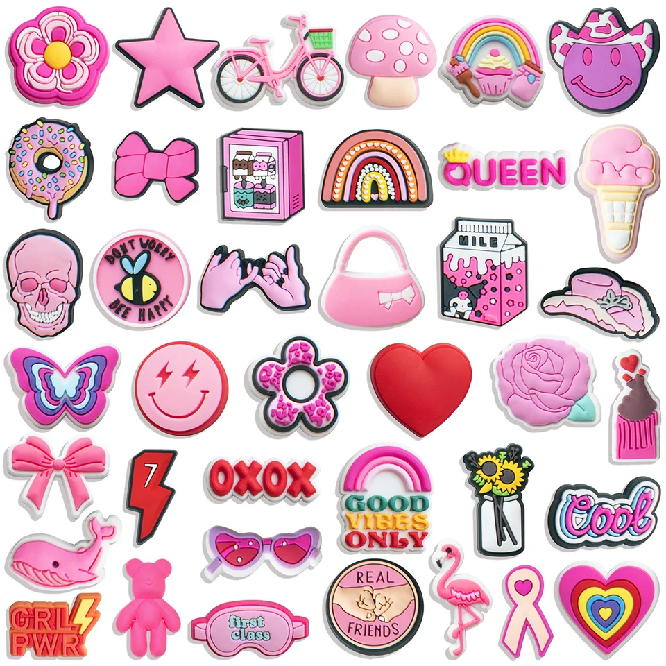 1ks záhradné topánky kúzla pre Crocs Charms Pink Girl Bear Dog Bag pracku pre upchaté doplnky Ženy náramok