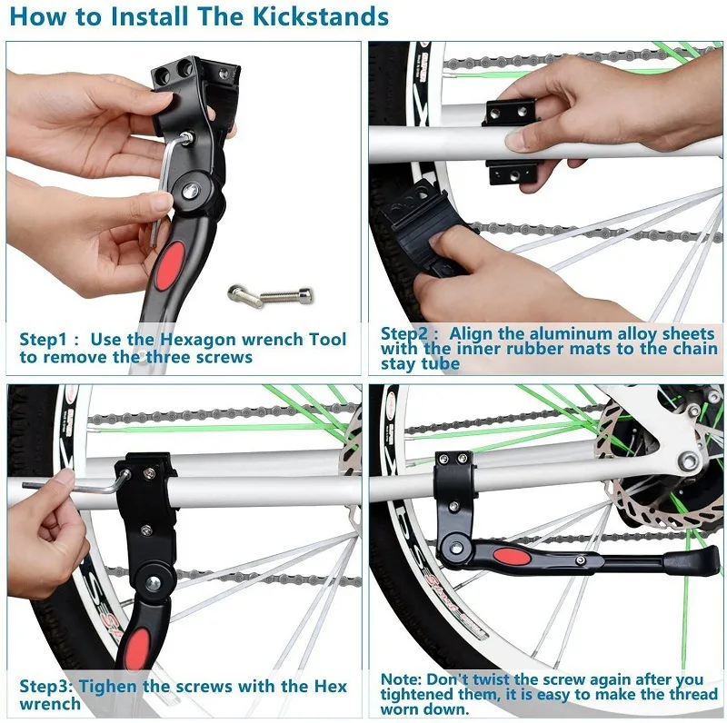 1ks čierna/biela nastaviteľná MTB Road Road Bicycle Kickstand Parking Rack Mountain Bike Podporná bočná kick kick stojan na nohu