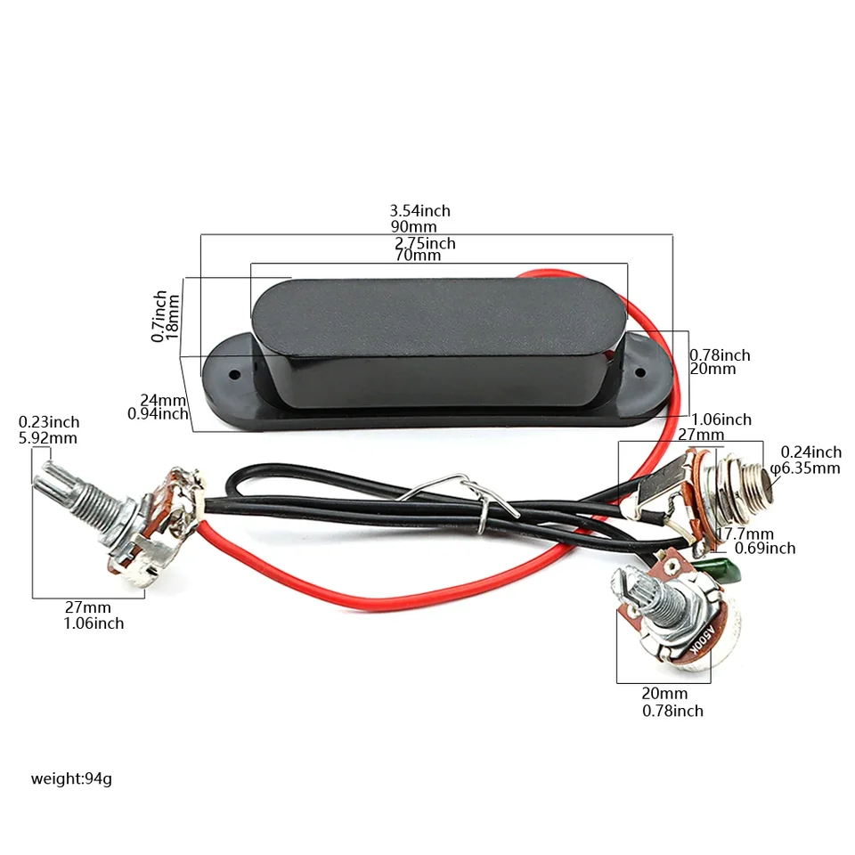 1ks čierny uzavretý jediná cievka predpojovaná elektrická gitara Pickup Circuit Pedla s dielmi a príslušenstvom gitary hlasitosti ovládanie hlasitosti