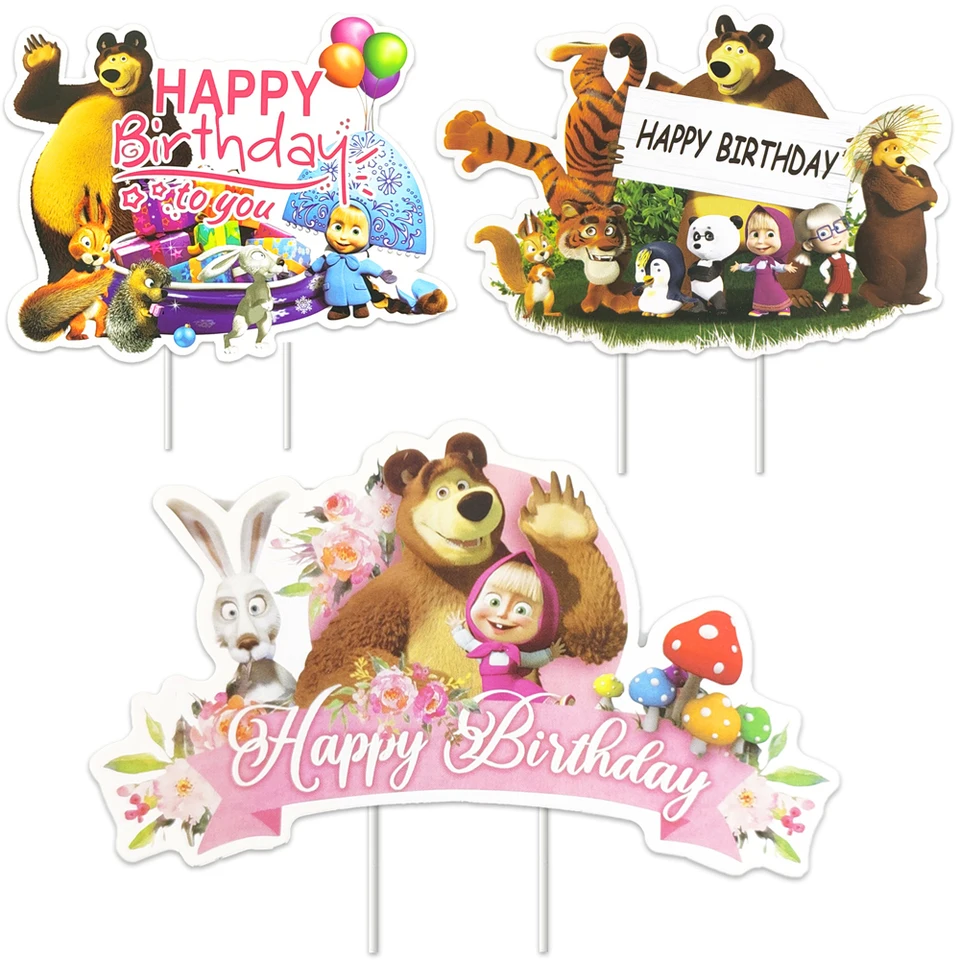 1ks/šarža Masha Bear téma torta dekorácie koláč tortu Topper Girls Girls narodeninové oslavy Dodávky pre bábätká Cupcake Picks