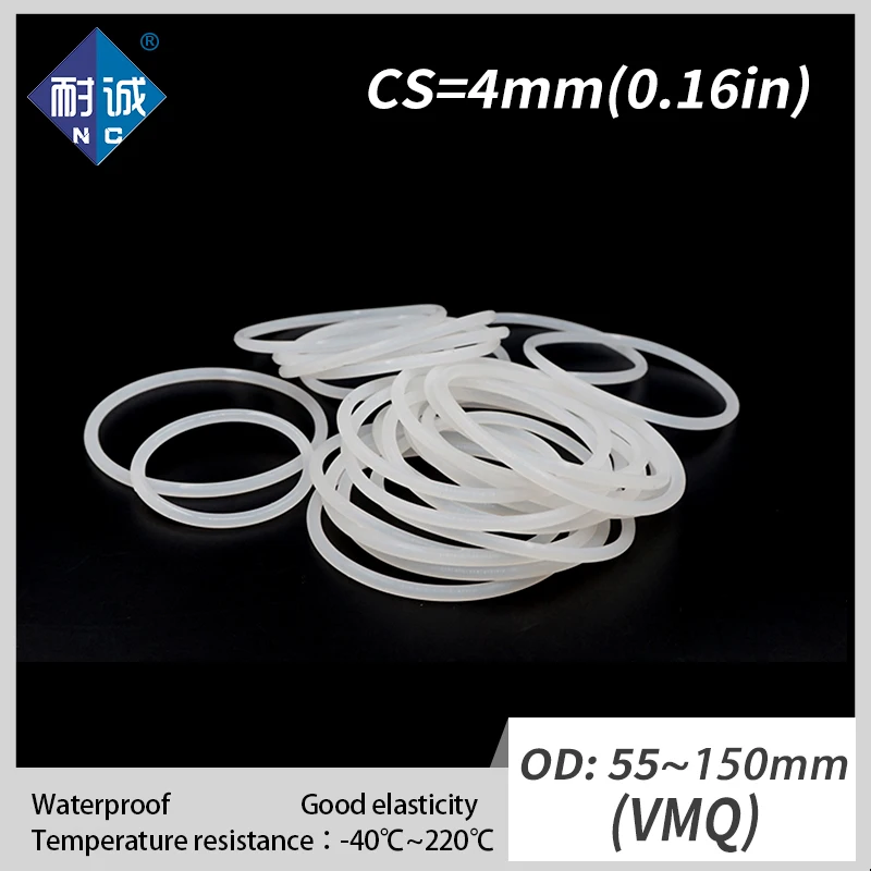 1ks/šarža Silikónový gumový oring VMQ CS 4MM OD55/60/65/70/72/75/80/85/90/95/100/105/150 mm o tesnenie krúžku Silikón O-krúžkový vodotesný