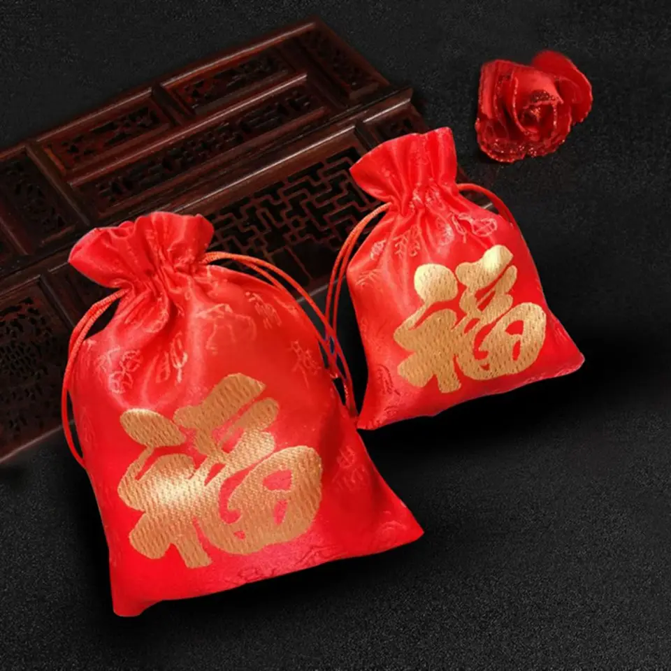 1ks šperky na šnúrku Petouch hodváb fu taška Šťastný nový rok Brocade Candy Darčekové tašky Nový rok svadobné večere darčekové balenie