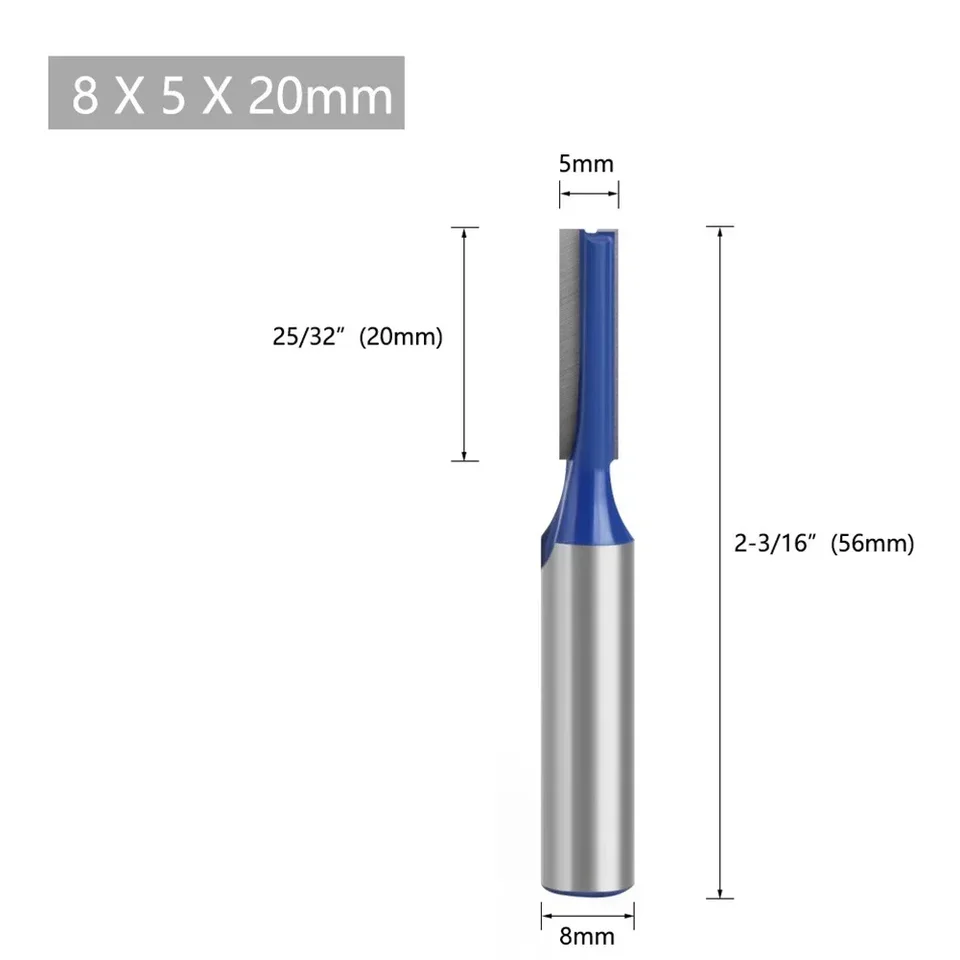 1ksová stopka Rovná drevená router Bit Set Carpenter Fletter Cutter 6 mm 10 mm 12 mm 14 mm 18 mm 20 mm priemer rezania