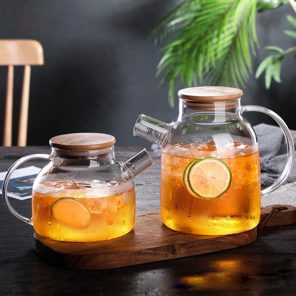 1L/1,8 l tepelne odolnú sklenenú sklenenú čajovú kanvicu s vekom hrubý priehľadný sklenený kvetinový čaj kanvica na nádobu Čajový hrniec Čajový hrniec