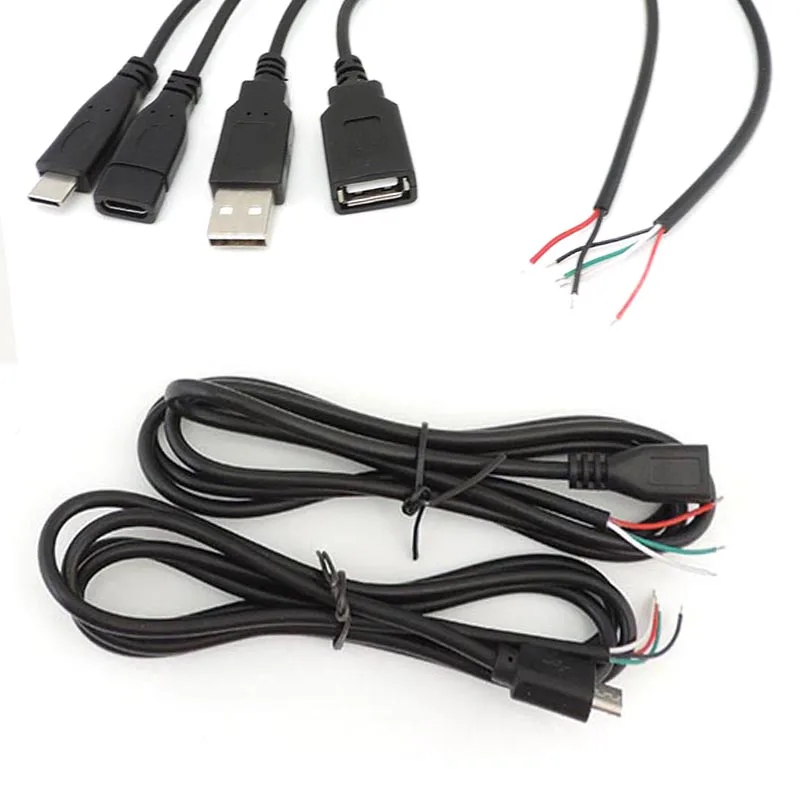 1m/2m 2/4 PIN USB Žena Jack USB Typ C Mužský ženský konektor Dáta Nabíjanie Dáta nabíjania kábla Opraviť drôt DIY kábel