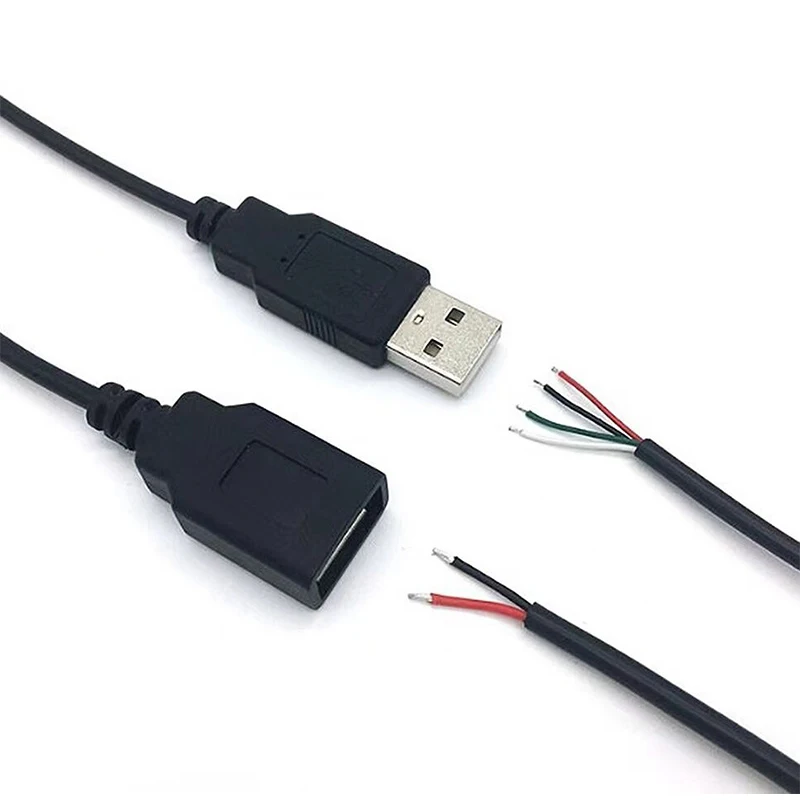 1m 5V USB napájací kábel 2 PIN USB 2.0 A samica samca 4 -kolíkového drôtového nabíjačky nabíjacieho nabíjacieho kábla DIY