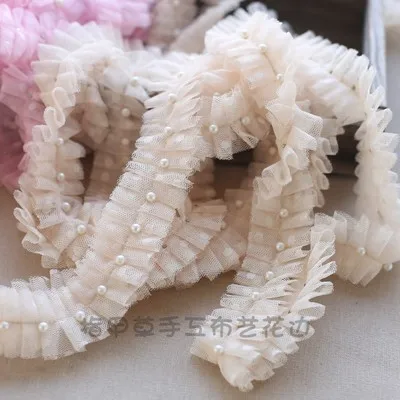 1Meter 4 cm široký ružový ružový čipk z páskovej tkaniny Elastic Rufle Tink Collar Šitové oblečenie