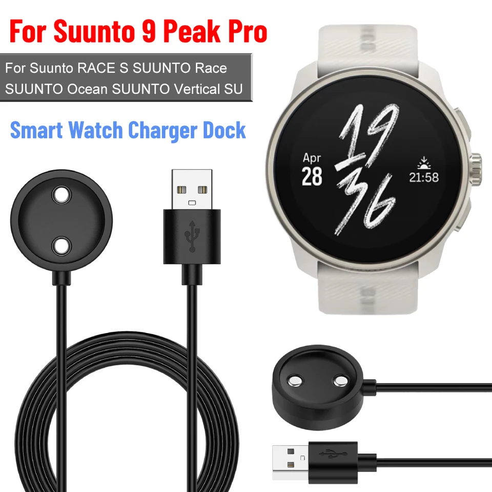 1mmagnetický nabíjací kábel USB 1 m Smart Watch Cable Cable Dock Výmena za preteky Suunto S/Race/Ocean/Vertikálne/9 Peak Pro