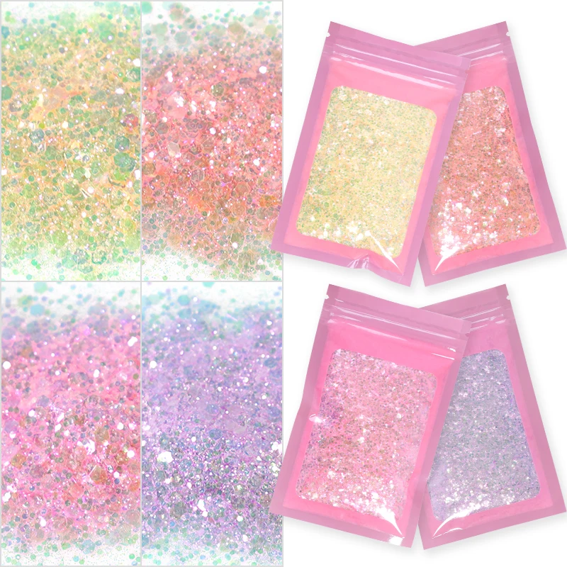 1oz/taška nechtov na nechty Chunky Holograky Glitter Spring Spring letné farby zmiešané flicky Sparkly Chameleon Flake manikúry dekorácia