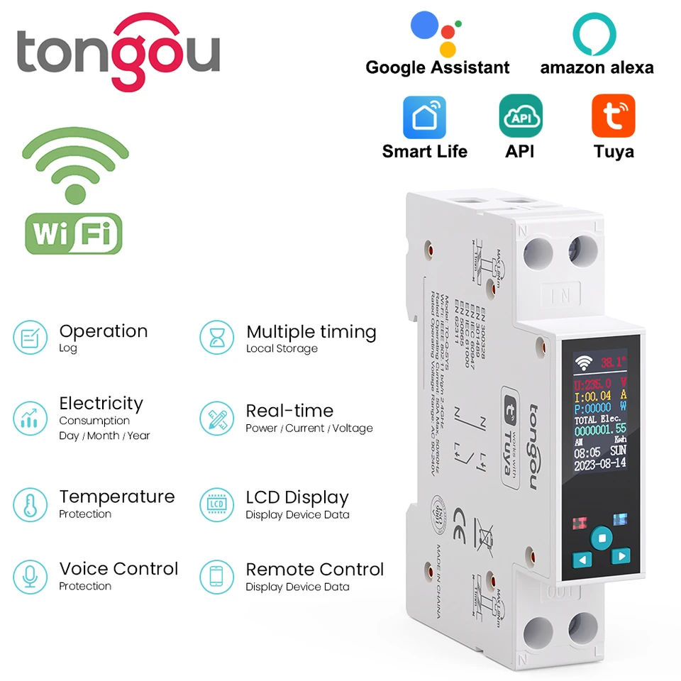 1P 50A TUYA WIFI SMART SWINT SWITCH PESISHER LCD ENERGIE ENERGETRE METER KWH Časový relé relé relé diaľkové ovládanie inteligentná životná aplikácia