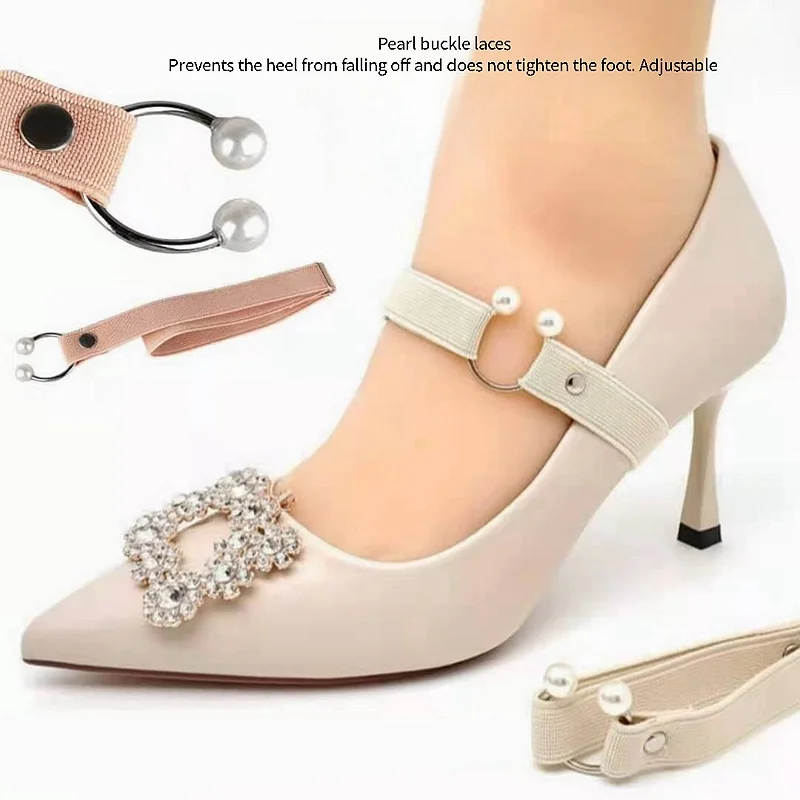1Pair 1,5 cm šírka vysoké podpätky šnúrky Ženy elastické šnúrky päty topánky opasok u v tvare perla sponky Shoelace Shoe doplnky