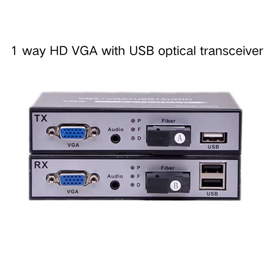 1Pair 1080p VGA Over Fiber Transceiver Extender 20 km VGA na prevodník z optického vlákna s audio USB KVM Audio