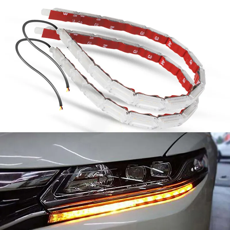 1Pair LED pásik Light Auto tečúce DRL LED denné svetlo sekvenčné flexibilné LED Turn Signál pre hnacie svetlo auta