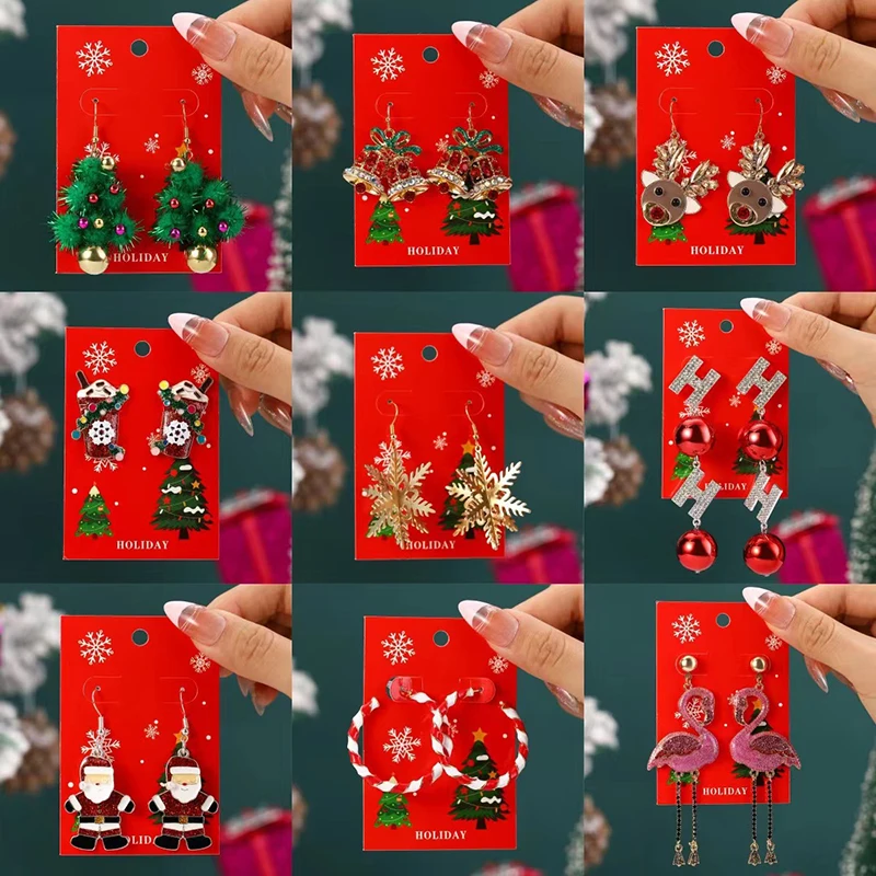 1pair móda vynikajúce náušnice vianočného stromu pre ženy dievčatá roztomilý karikatúra Santa Claus Elk Drop náušnice šperky s dovolenkové darčeky