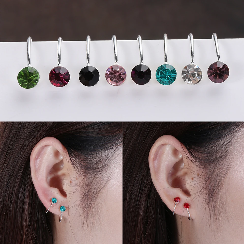 1Pair Zirkón náušnice Clip Ucho manžeta u v tvare Tragus náušnice, ktoré nie sú prepichnuté nosné krúžky Cuffs Crystal Fake Piercing Clip-On náušnice