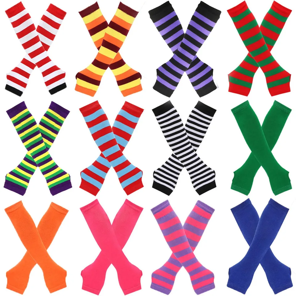 1Pair Ženy bez prstov dlhé rukavice pletené pruhované pruhované rukavica Punker gotické teplé rukavice Kórejské módne módne rukavice prsty