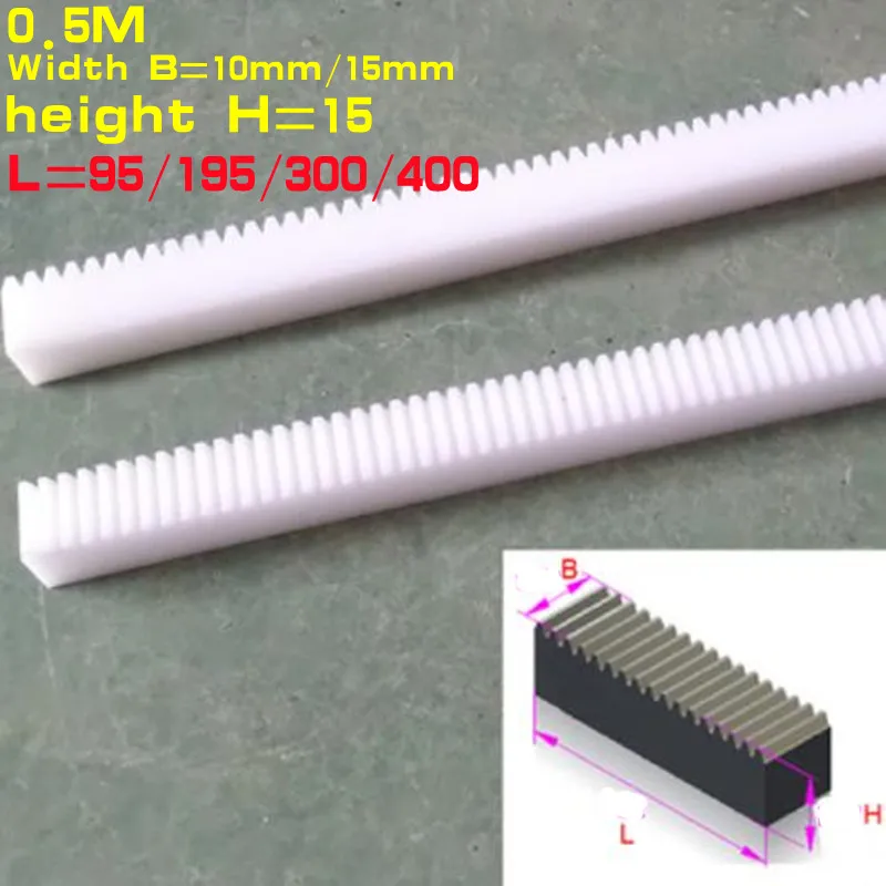 1pc 0,5 m šírka modulu 10 mm 15 mm pom nylonový stojan prevodovky prevodovku Dĺžka 95 195 300 400 mm