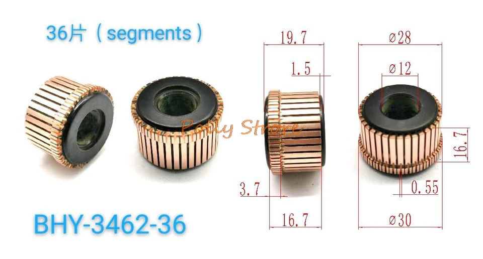 1pc 12x28x19.7 (16,7) MM 36p Medené tyče Alternátor Alternátor Elektrický motor Komunktor BHY-3462-36