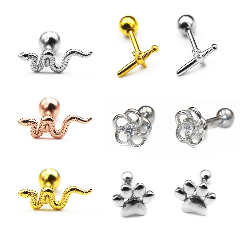 1pc 16g chirurgický oceľový hadový uší chrupavka Tragus helix piercing cvok