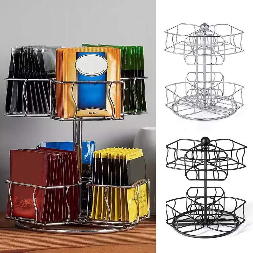 1pc 2 úrovne Čajový vrecko Storage Rack