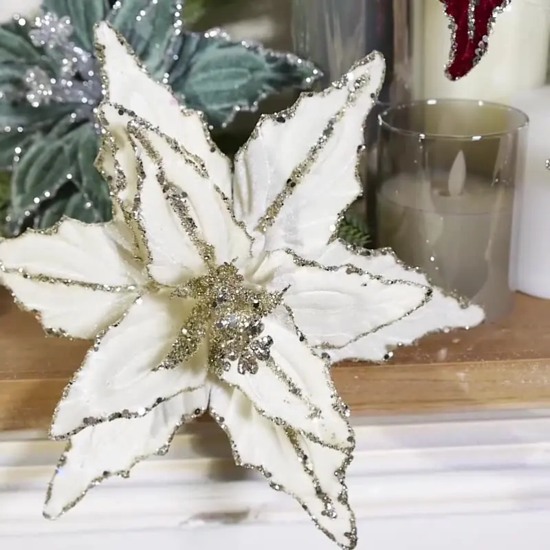 1pc 26cm Zlatý hraničný lesk Vianočné kvety Vianočné ozdoby Vianoce stromové dekorácie Felize Navidad Joy 2025 NOEL DECON pre domov
