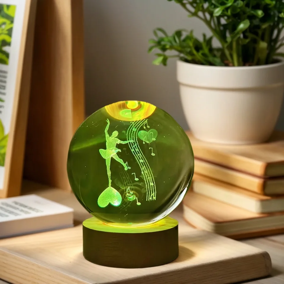 1PC 3D laserové gravírovanie ‌‌‌‌‌‌ Balet Wonderland, Crystal Ball Night Light, Modern Leštené sklo dekorácia, Vianoce, Hallowee