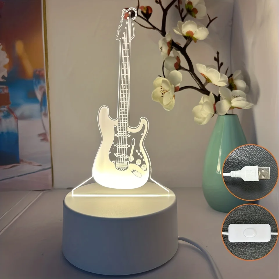 1PC 3D stereofónne nočné svetlo, gitarová nočná lampa, akrylová stolová lampa, LED teplá biela lampa