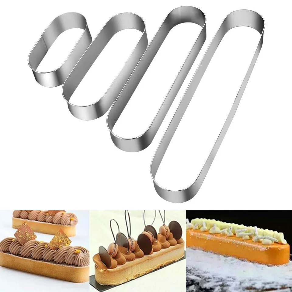 1pc 4 Veľkosti z nehrdzavejúcej ocele Dlhý oválny koláč Mousse prsteň Mini kovové tiramisu formy pečenie kruh DIY