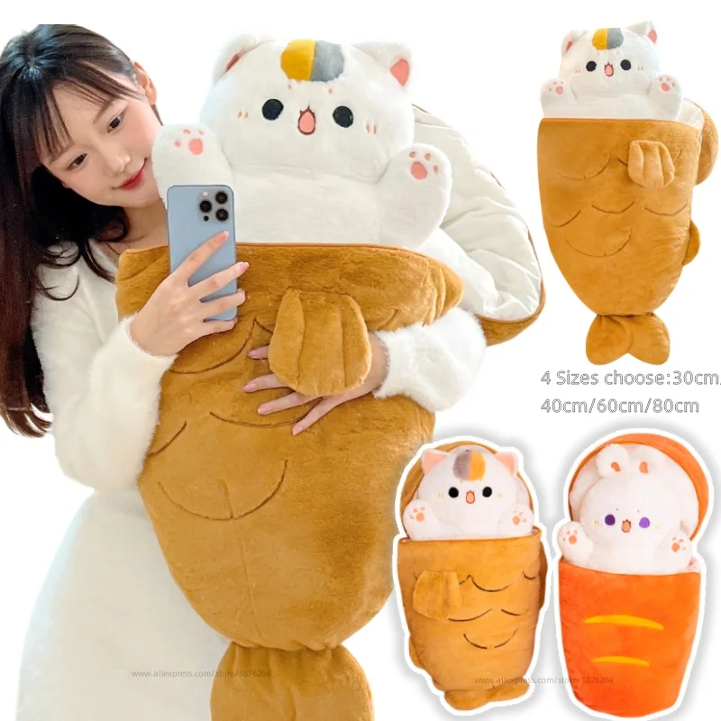 1pc 40/60/80 cm Japonsko Taiyaki Cat Plys Plush Anime postava Cat Skrývajúca sa v vankúši