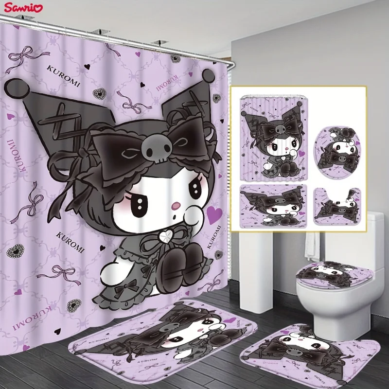 -1pc/4pcs Sanrio Kuromi Cartoon alebo Drapery toaleta sada 4ks, kúpeľňové zásoby sprchy