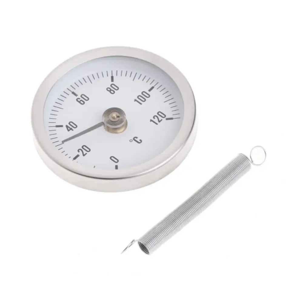 1pc 63 mm vytáčanie hliníka Clip-On Spring Potrubí teplota Bimetal Termomet Testing meradlo rúrky povrchový teplomer 0-120 degreec