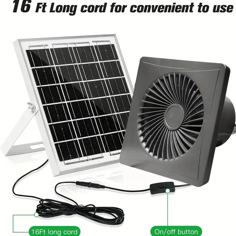 1pc, 8 -palcový solárny ventilátor exhuastu, 20W solárny panel + 8 palcov vysokorýchlostný ventilátor exhuastu 285 m³/h pre vonkajší skleník