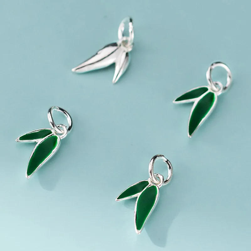 1PC 925 Sterling Silver Green Bambus Listy Kruh kúzla 13x7,1 mm módne náušnice S925 Šperky na šperky