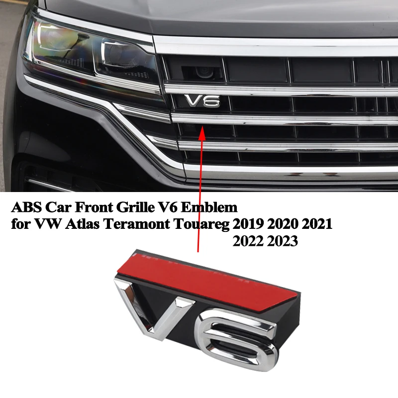 1pc ABS Car Front Grille V6 Emblem Grill Decoration Sticker Accessories pre VW Atlas Teramont Touareg 2019 2020 2021 2022 2023
