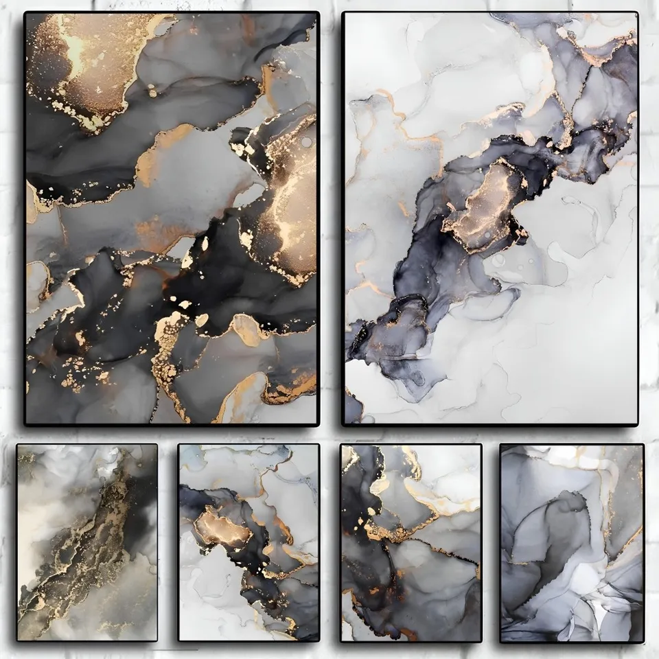 1PC Abstrakt tekutiny Art Čierne zlato plagát Self-pasívny umenia vodotesná papierová nálepka kaviareň Bar izba Decor
